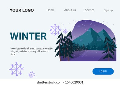 landing page.
illustration of winter forest and mountain
