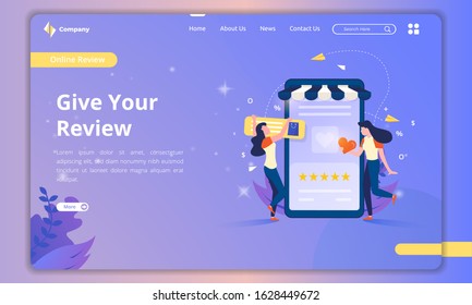 Landing page with illustrations about customer reviews concept