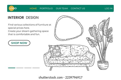 Landing page interior design sketch vector illustration.