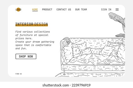 Landing page interior design sketch vector illustration.