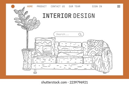 Landing page interior design sketch vector illustration.