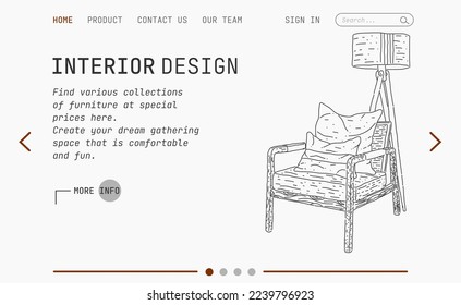 Landing page interior design sketch vector illustration.