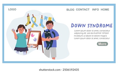 Landing page international day dedicated to down syndrome. Vector hand drawn illustration.