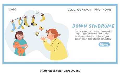 Landing page international day dedicated to down syndrome. Vector hand drawn illustration.