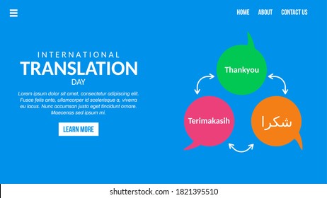 Landing page of International Translation day. Thank you in arabic and indonesian language