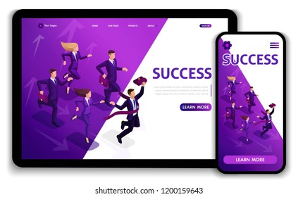 Landing page Isometric Business Success Concept. Entrepreneur business man leader. Businessman and his team. Website design. Easy to edit and customize, Responsive.