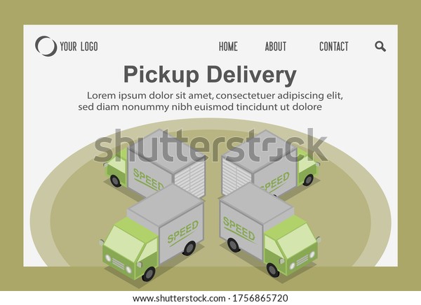 Landing page Isometric truck delivery parking ,\
concept express logistic distribution commercial service courier\
sign isolated