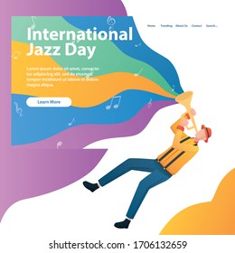Landing Page Jazz Player with Trumpet Vector Illustration