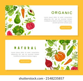 Landing Page with Juicy Vegetables Hand Drawn Design with Raw Seasonal Nutrition Vector Template