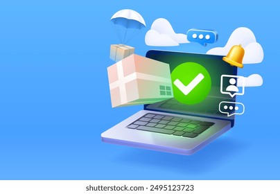 Landing page laptop global Delivery banner message. Vector illustration