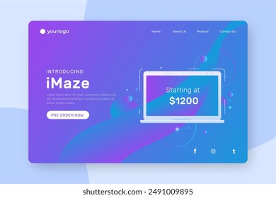 Landing page with laptop vector design in eps 10