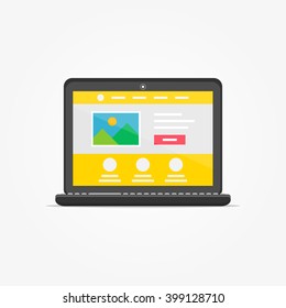 Landing page laptop vector illustration. Responsive (adaptive) web design technology creative concept. Minimal user interface landing page graphic design.
