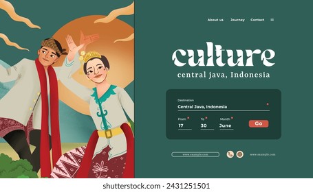 Landing Page layout idea with indonesian culture Gambang Dance Semarang Central Java illustration