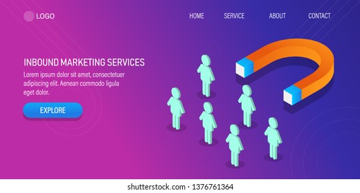 Landing Page - Lead Generation, Lead Marketing, Inbound Marketing, Customer Attraction, 3D, Isometric Vector Illustration