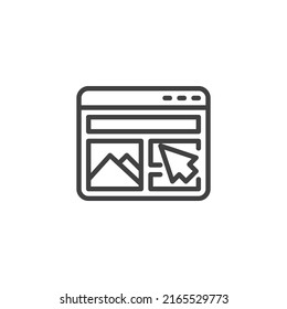 Symbol der Landing Page Line. lineares Stilzeichen für mobiles Konzept und Webdesign. Umriss-Vektorsymbol der Webseite. Symbol, Logo-Abbildung. Vektorgrafik