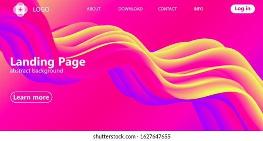 Landing page. Liquid background. Fluid shape. Trendy abstract cover. Futuristic design poster. Fluid flow. Colorful gradient. Vector.