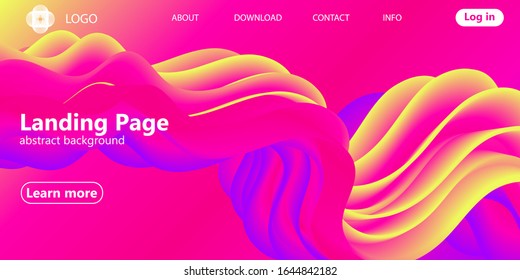 Landing page. Liquid background. Fluid shape. Trendy abstract cover. Futuristic design poster. Fluid flow. Colorful gradient. Vector.