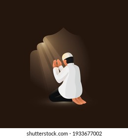 Landing Page - A Man Praying with his God Dark Background and Shining Light.