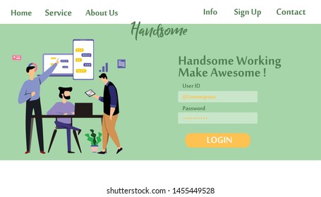 Landing Page Man Working Vector Template Design Illustration