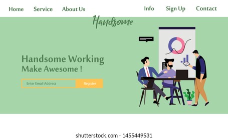 Landing Page Man Working Vector Template Design Illustration