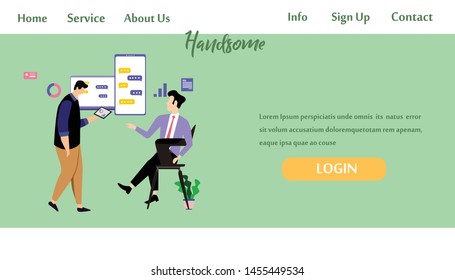 Landing Page Man Working Vector Template Design Illustration