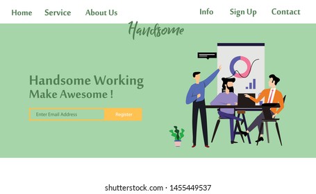 Landing Page Man Working Vector Template Design Illustration