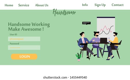Landing Page Man Working Vector Template Design Illustration