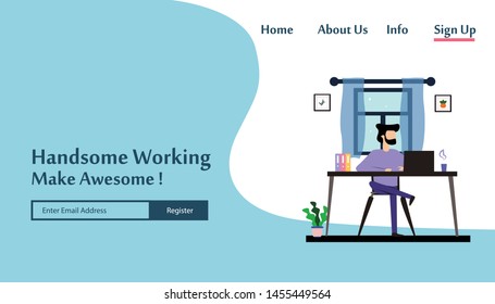 Landing Page Man Working Vector Template Design Illustration