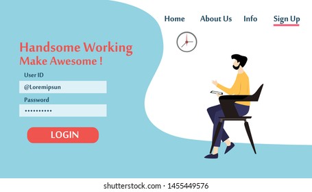 Landing Page Man Working Vector Template Design Illustration