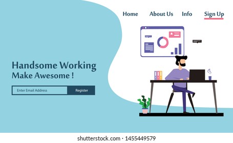 Landing Page Man Working Vector Template Design Illustration