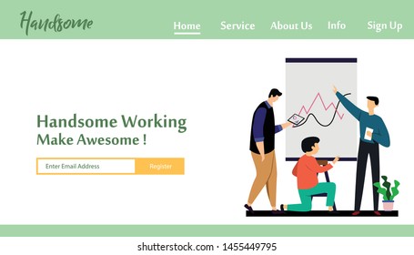 Landing Page Man Working Vector Template Design Illustration
