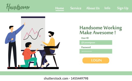 Landing Page Man Working Vector Template Design Illustration
