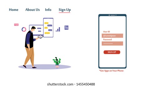 Landing Page Man Working Vector Template Design Illustration