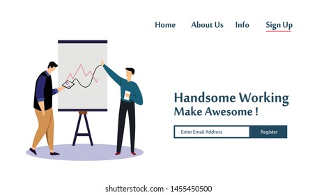 Landing Page Man Working Vector Template Design Illustration