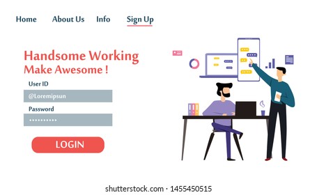 Landing Page Man Working Vector Template Design Illustration
