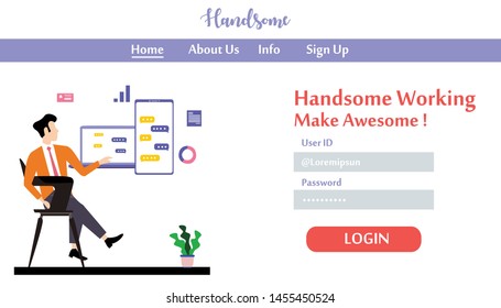 Landing Page Man Working Vector Template Design Illustration