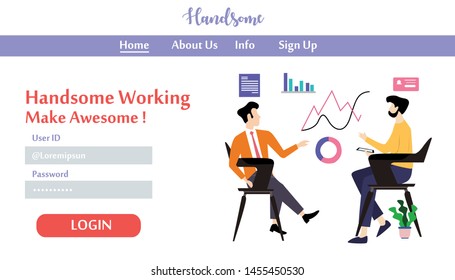 Landing Page Man Working Vector Template Design Illustration