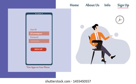 Landing Page Man Working Vector Template Design Illustration