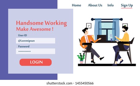 Landing Page Man Working Vector Template Design Illustration