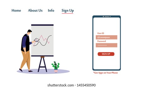 Landing Page Man Working Vector Template Design Illustration