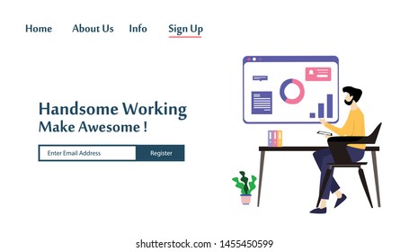 Landing Page Man Working Vector Template Design Illustration