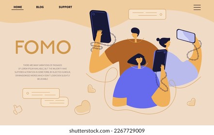 The landing page  with mans and women have got phone addiction, FOMO, device bad habit. They  looks in smartphone, chatting in virtual social network or play a game. SAVE YOURSELF, will be free.