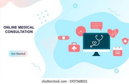 Landing page of medical website. Online medical services, online help, online medical consultation support. Doctor, physician, therapist for medical web icons, UI, mobile application, posters, banners