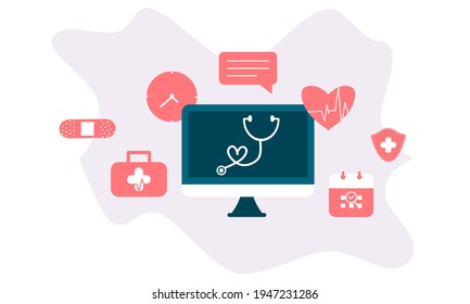 Landing page of medical website. Online medical services, online help, online medical consultation support. Doctor, physician, therapist for medical web icons, UI, mobile application, posters, banners