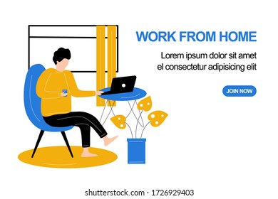 Landing page with men work from home