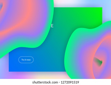 Landing page. Minimal website, screen frame. Holographic 3d backdrop with modern trendy blend. Vivid gradient mesh. Landing page with liquid dynamic elements and fluid shapes.