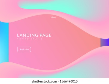 Landing page. Minimalist app, mobile frame. Holographic 3d backdrop with modern trendy blend. Vivid gradient mesh. Landing page with liquid dynamic elements and fluid shapes.