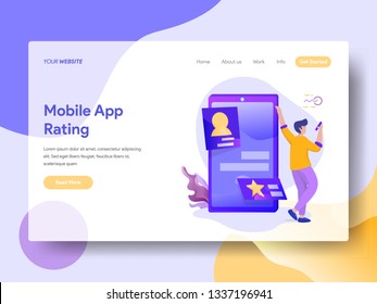 Landing Page Mobile App Rating vector illustration concept, a man who is communicating using a smartphone, can use for, landing pages, templates, UI, web, mobile app, poster, banner, flyer