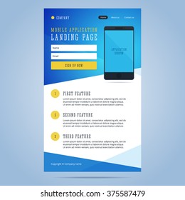 Landing page for mobile application promotion. Vector illustration.