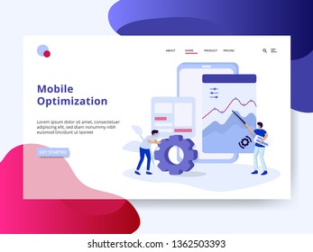 Landing Page Mobile Optimization concept, can be used for onboarding mobile apps, web landing pages, banners, posters. vector-illustration